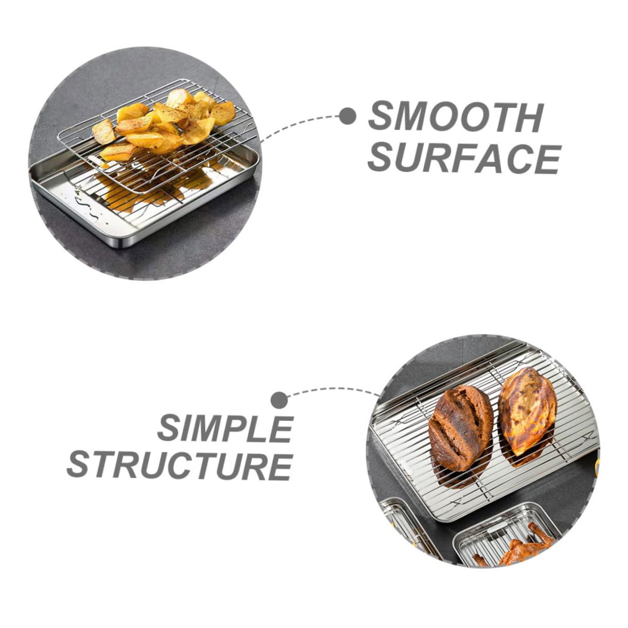 2 Sätze Stainless Steel Backblech Set mit Gitterrost Teiliges Backform Set für Vielseitiges Kochen für Gesunde Zubereitung Grillen