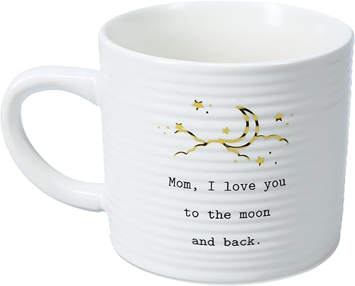 Miniatura 4 de Pavilion Gift Company Taza de café con texto en inglés "Mom I Love You to The Moon and Back", de 10 onzas, color blanco y dorado