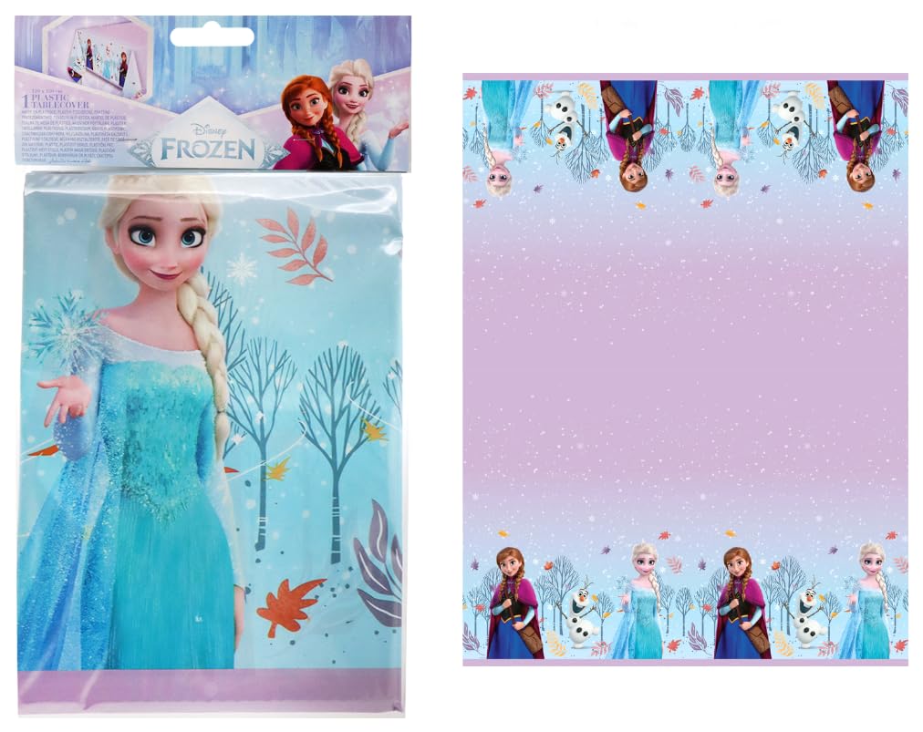 Kit Compleanno Frozen per 24 Ospiti - Set Festa con 24 Piatti 19,5 cm, 24 Bicchieri 200 ml, 40 Tovaglioli, Festoni Happy Birthday & Bandierine, Tovaglia a Tema Frozen