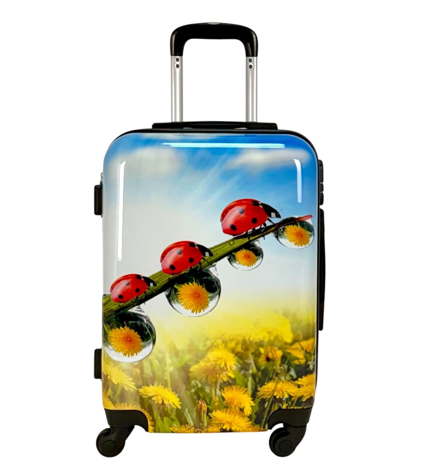 Maleta de Cabina Equipaje de Mano Viaje avión rígida 4 Ruedas 360º Medidas 55x35x22cm Viajar Estampado Mariquita