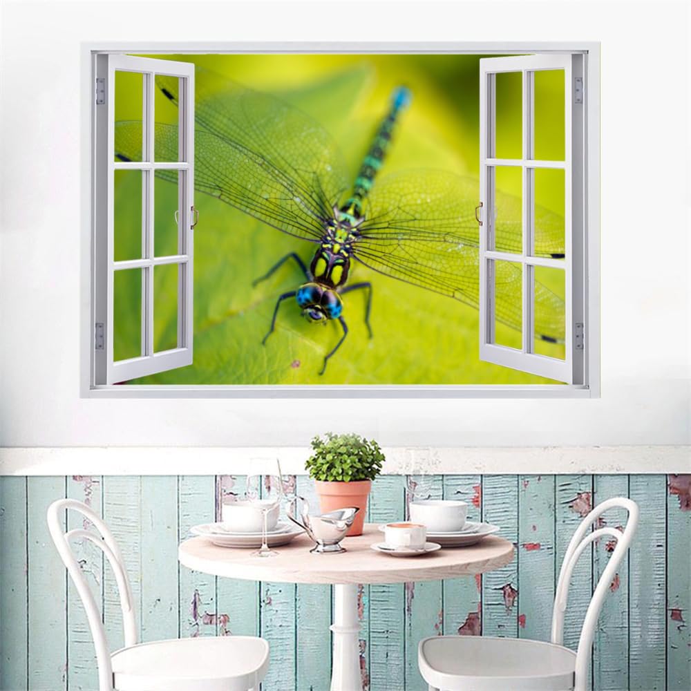 3D Wandtattoos Durchbruch Wandbild Libelle Kinderzimmer Aufkleber Wandaufkleber Wandsticker für Kinderzimmer Junge Mädchen Teenager Zimmer Wohnzimmer Schlafzimmer 120x80cm