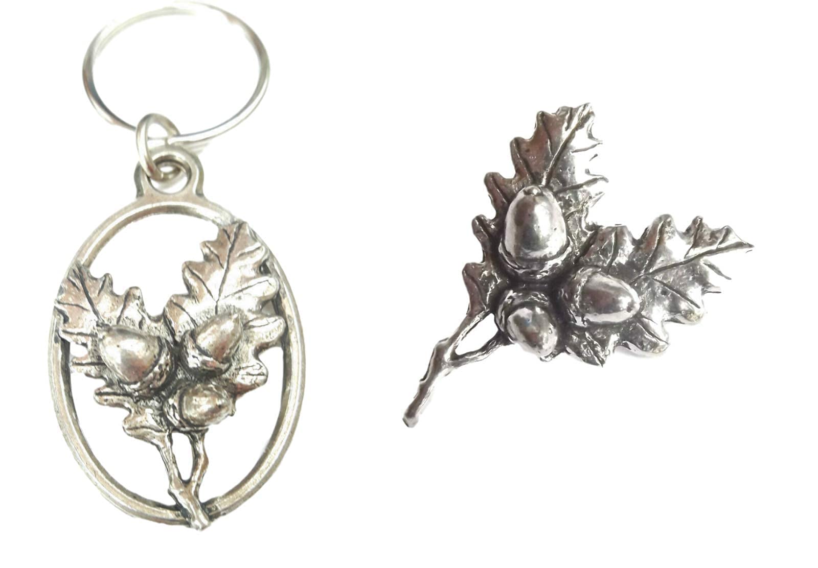 Emblems-Gifts Oakleaves Keyring And Pin Badge Boxed Gift Set Handcrafted In Solid Pewter + 59mm Button Badge