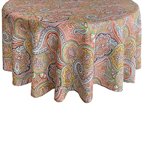 Waverly Paddock Paisley Fabric Tablecloth - Opulent Earth Tone Swirling Paisley Stain And Wrinkle Resistant Tablecloth, 60” X 84” Oval #TOP4