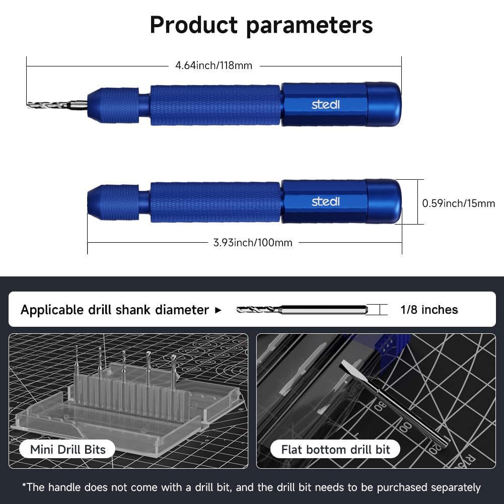 stedi Perceuse manuelle à broche pour modélisme, outils de bricolage, perceuse manuelle à double roulement ultra précise pour Gundam, modèle militaire miniature, pièces en résine 3D, bleu