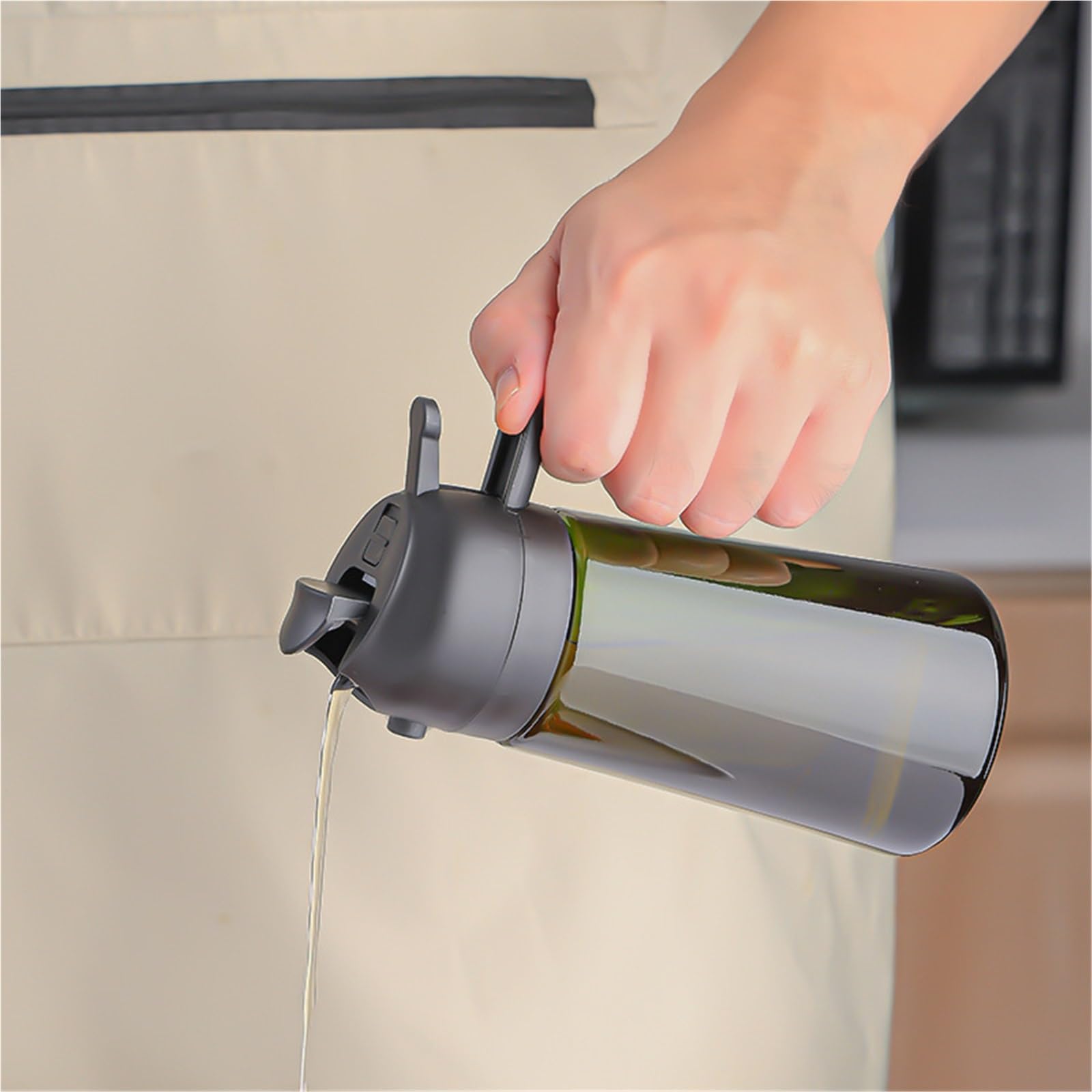 Distributeur d'huile, Distributeur D'huile 2 En 1, Pulvérisateur Pour, 16oz/470ML, Bouteille Avec Autocollants, Pièces pour friteuse à air, salade(Green)