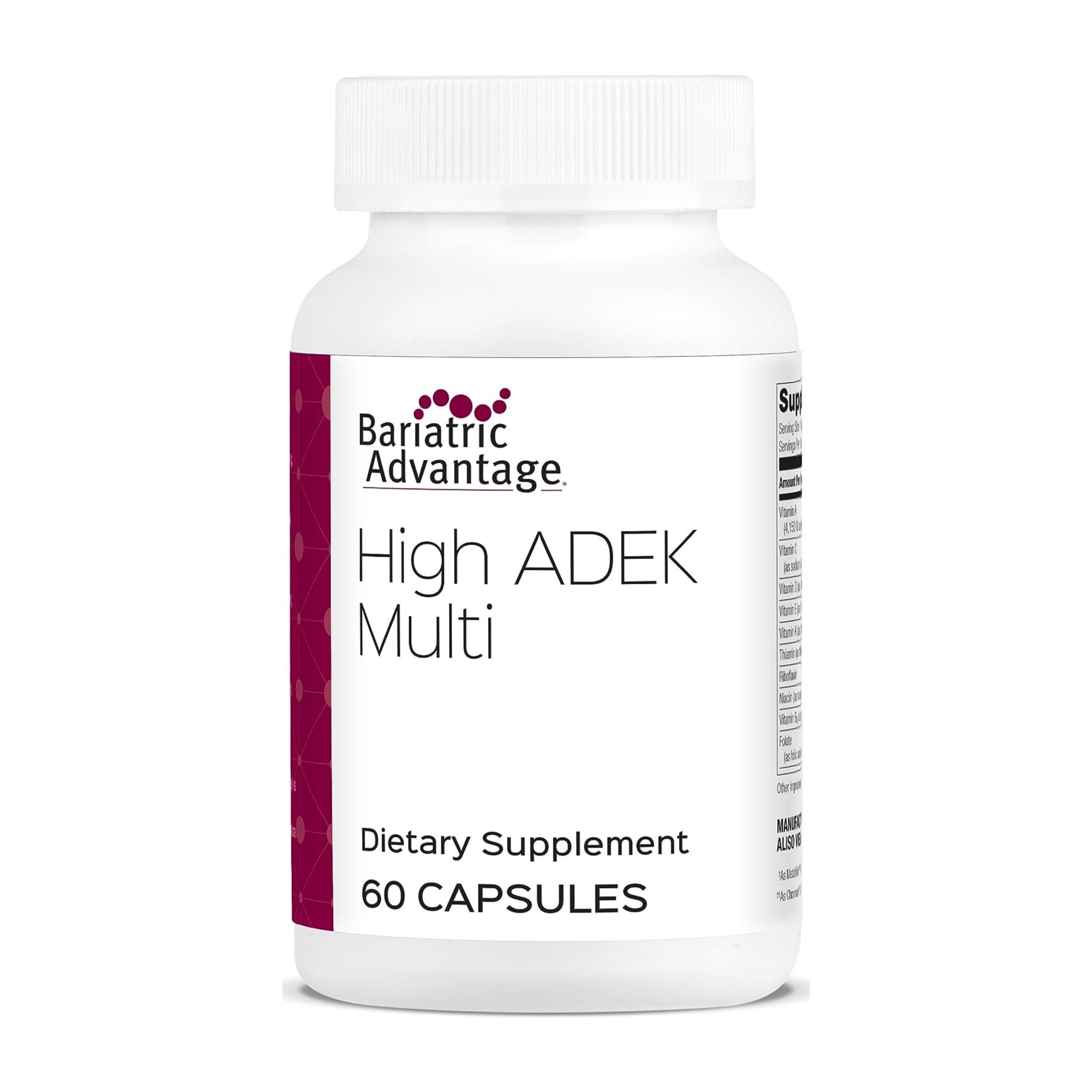 Bariatric Advantage High ADEK Multi - for Bariatric Surgery Patients - Multivitamin with Vitamins A, D, E, K & Trace Minerals - 100%+ DV of ADEK - 60 Count