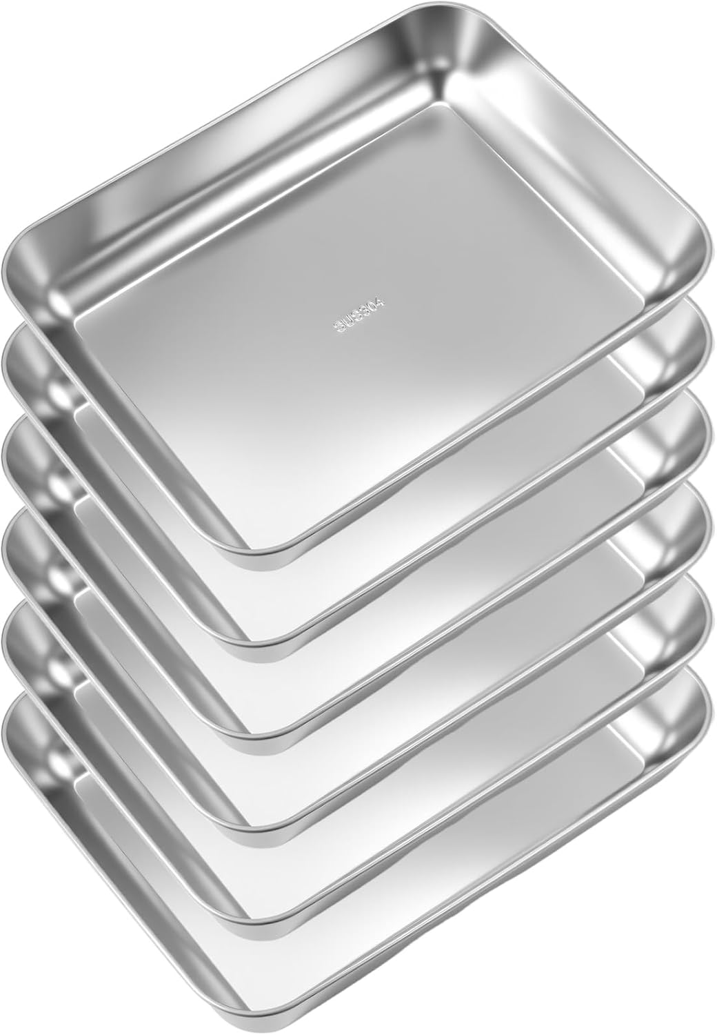 6PCS 304 Stainless Steel Baking Sheet,10x7.76inch Toaster Oven Pans Metal Trays for food Cookie Sheets for Baking Non-Stick, Rust Resistant Stainles Steels Cookie Sheets for Bakings
