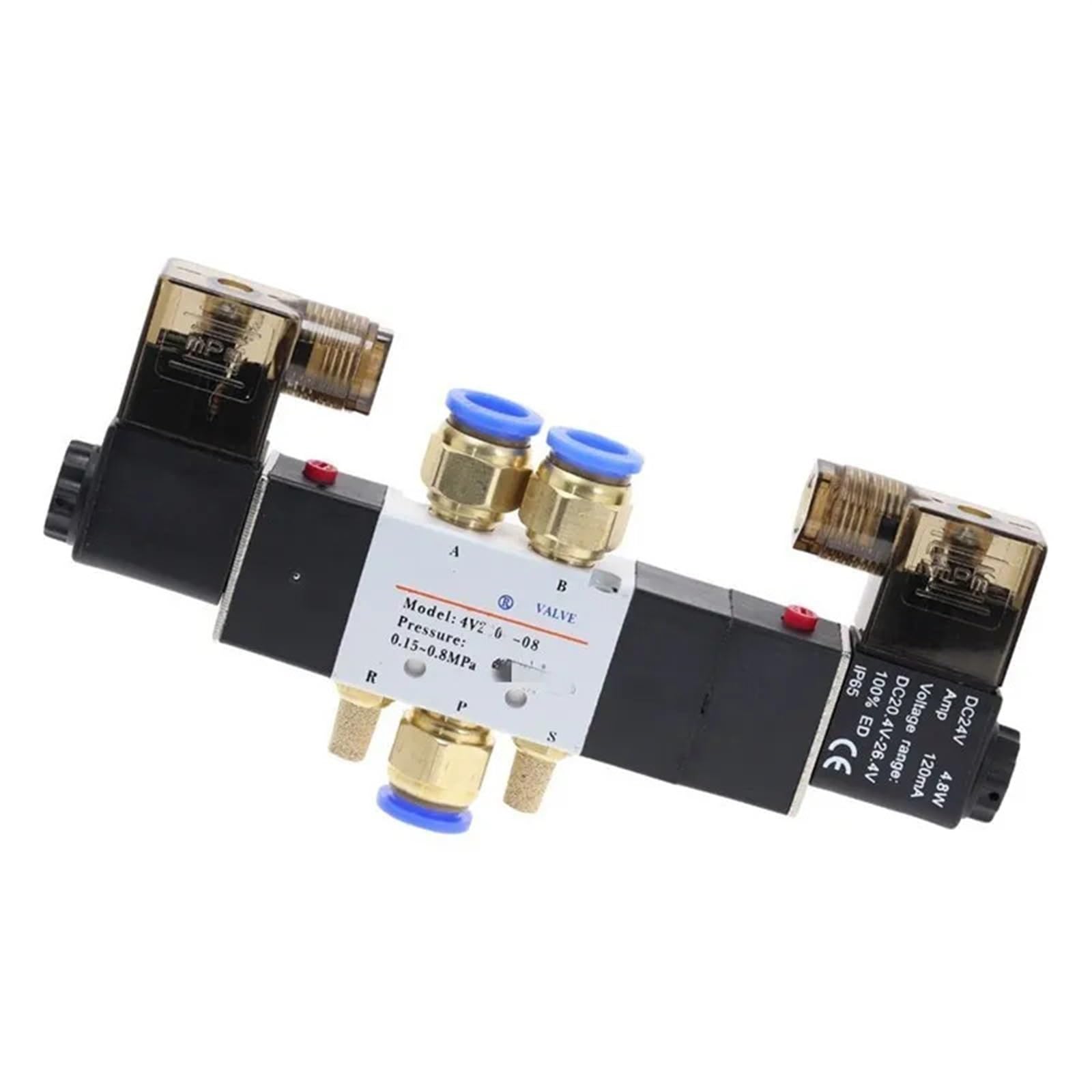4V220-08 pneumatyczny zawór elektromagnetyczny pneumatyczny 5-drożny 2 pozycje 0,6 cm stop aluminium wewnętrzny E 12 V DC 24 V DC 110 V AC 0,15-0,8 MPa (złączki 12 mm, DC12V)