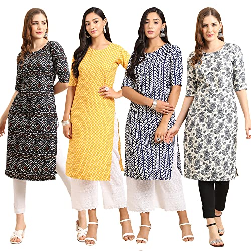 Image of Pinkmint Women's Crepe Digital Print Straight Kurta (Pack of 4)