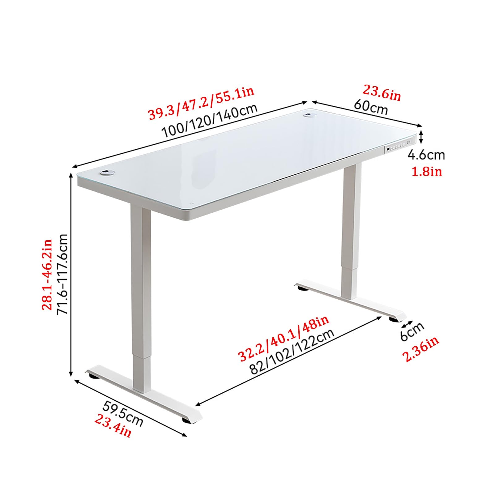 Scrivania Regolabile In Altezza, Scrivania Per Lavorare In Piedi Con Piano In Vetro Temperato, Scrivania Per Computer Con Gestione Dei Cavi, Scrivania Regolabile Per Ufficio D.White-100x60cm/39.3x23.