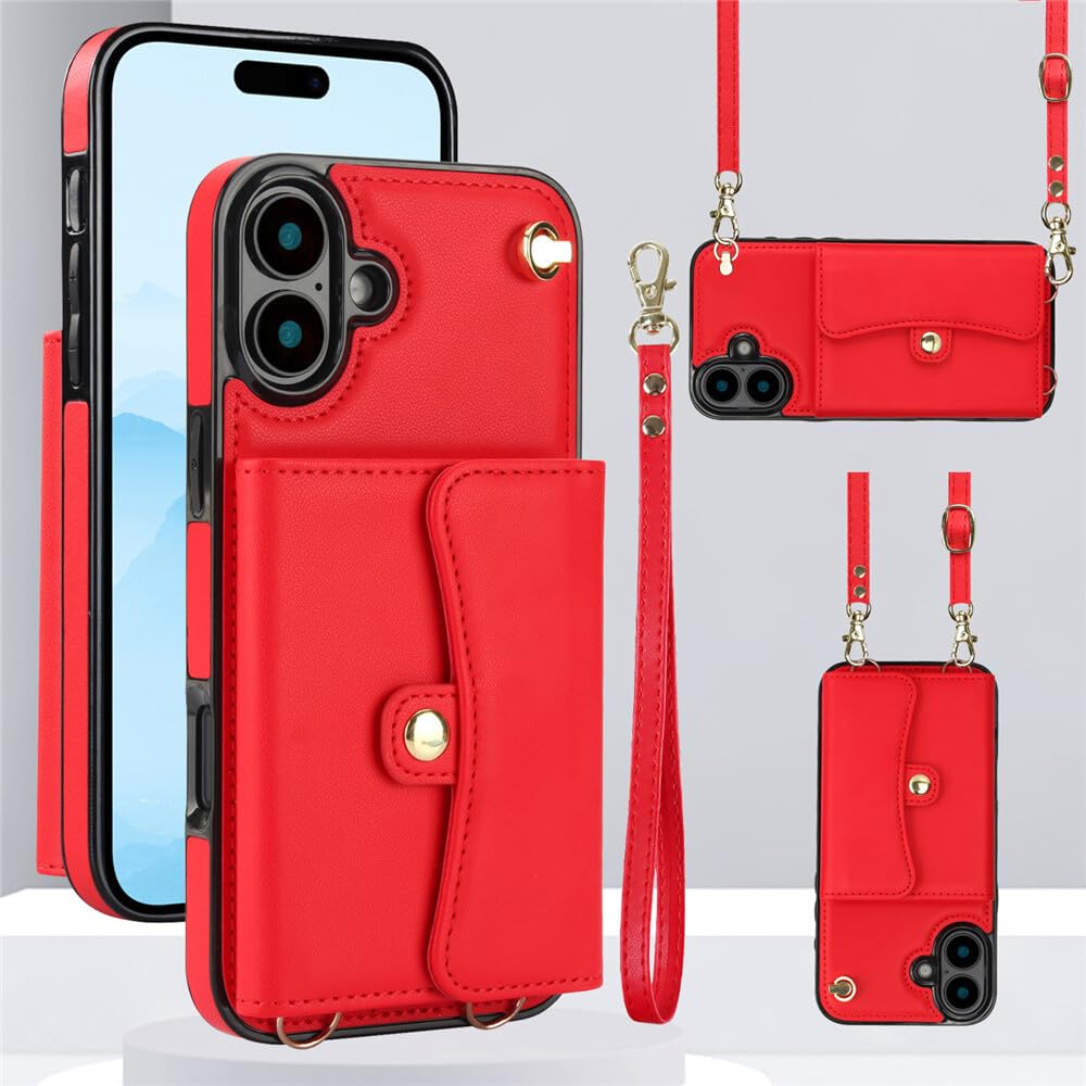 Generic - Funda con tapa para iPhone 11 Pro (color rojo con correa para hombro)
