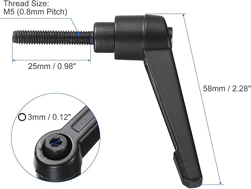 Miniatura 166 de uxcell 4 manijas de palanca de sujeción, perno macho roscado de acero al carbono de óxido negro M8 x 0.59 pulgadas, asas ajustables de bloqueo