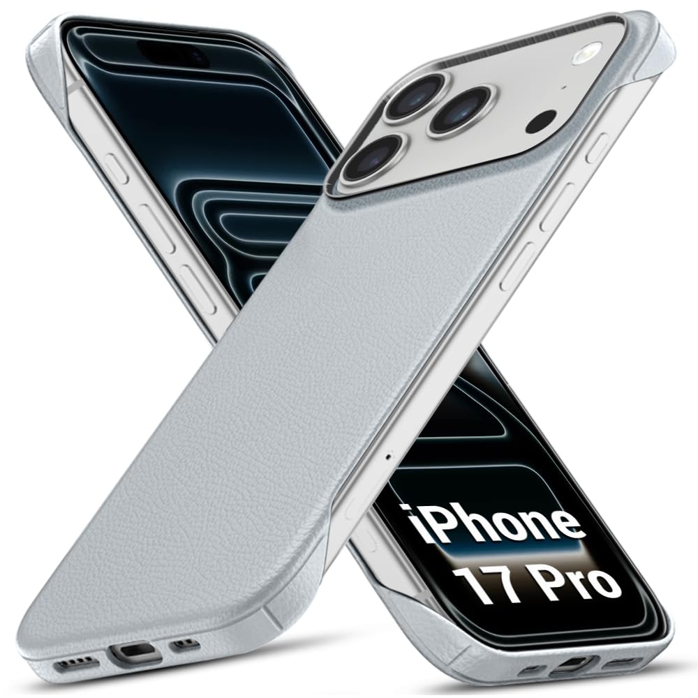 TheGiftKart Hybrid Ultimate Slim Back Case Cover for iPhone 17 Pro | Lightweight Profile | Hard Back Case Cover for iPhone 17 Pro (PC & TPU, Metal Camera Ring, Leather Texture Finish, Grey)-image-45
