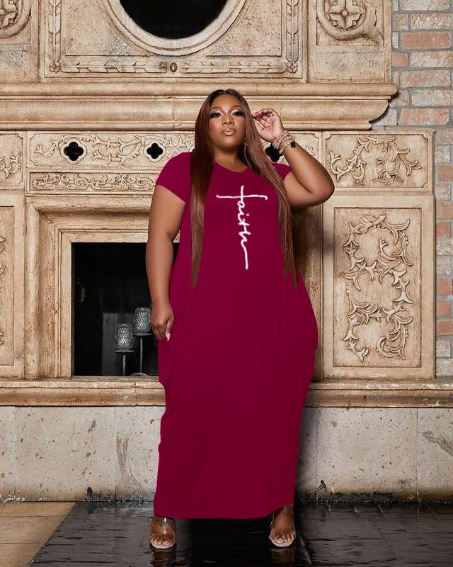 Image of YeGine Oversize Tshirt Dress Plus Size Short Sleeve Maxi Dress with Pockets