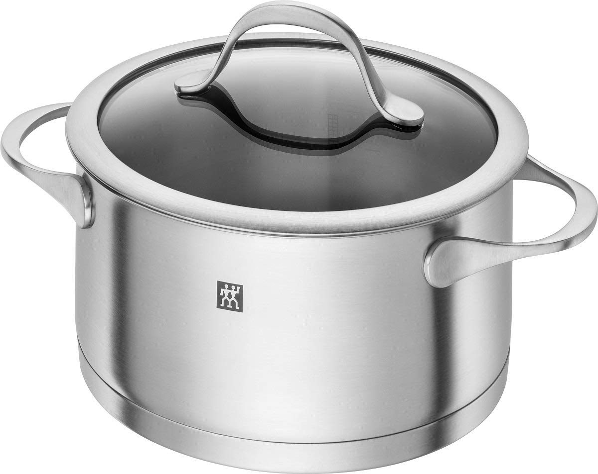 ZWILLING Essence set de casseroles, batterie de cuisine inox 5 pièces avec couvercles en verre, compatible induction, non revêtue, acier inoxydable, argent