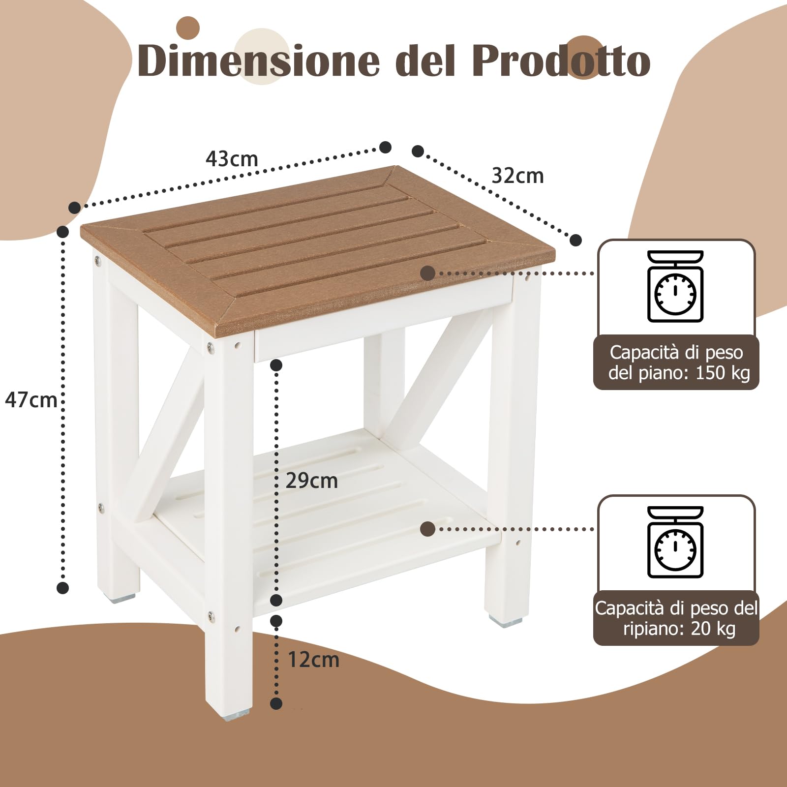 RELAX4LIFE Taburete de baño con estante de almacenamiento, Banquetas Asiento de ducha de HDPE, banco de ducha de hasta 150 kg para adultos y ancianos (42,5 x 32 x 46 cm, marrón)