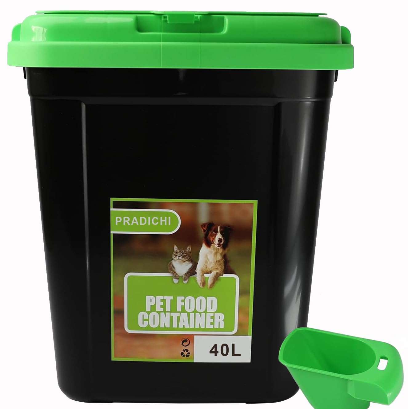 PRADICHI Pet Food Storage Container with Flip-Top Locking Lid & Integrated Scoop – Airtight Plastic Bin for Dog, Cat, Bird & Animal Dry Food – 15kg Capacity – 20L / 30L / 40L (Green, 40 L) — image 1