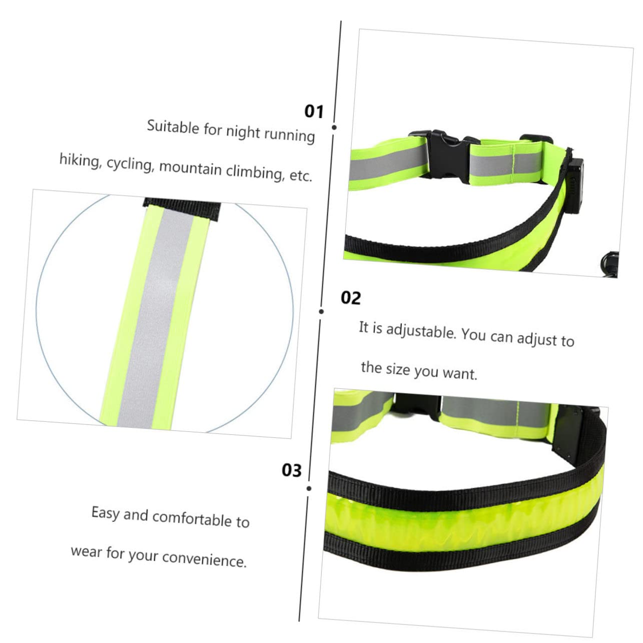 Toddmomy 3 Stück Leuchtender Gürtel Reflektierende Laufausrüstung Sicherheitslichtgürtel Led-Laufgürtel Wiederaufladbarer Laufgürtel Reflektierender Gürtel Verstellbarer