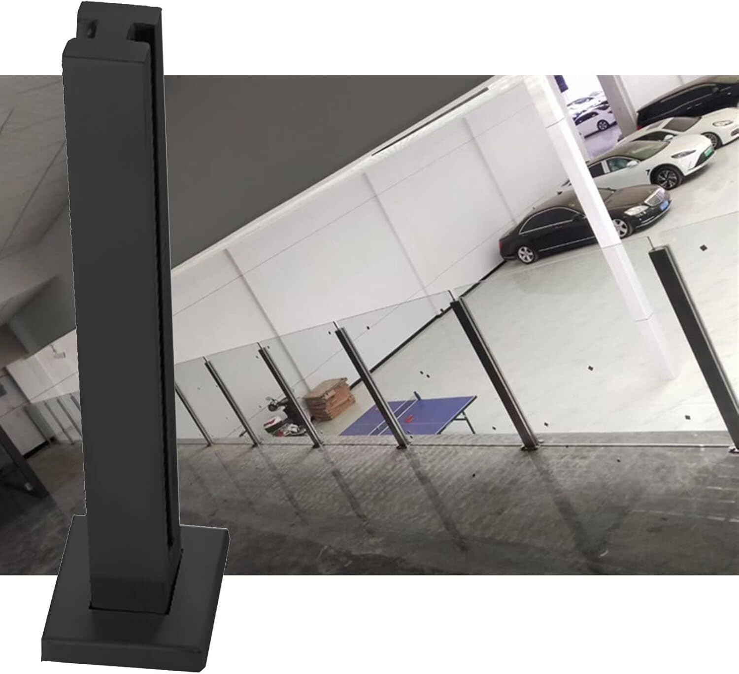ZCX Paletto per Ringhiera Ringhiera in Vetro Quadrato Palo Centrale in Acciaio Inossidabile Nero for Garage/parcheggio/terrazza/Scala Acciaio Inossidabile(105cm/41.3")