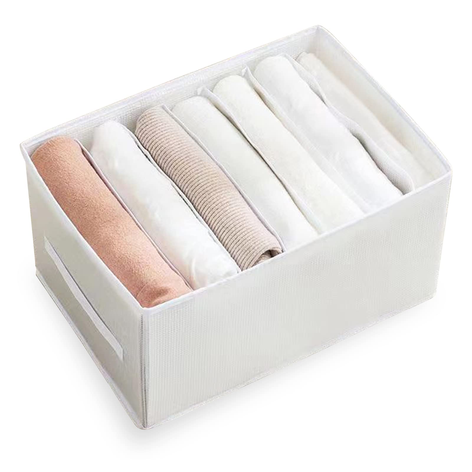 Cloth Drawer Organizer Bins,Foldable Storage Box,Wardrobe Clothes Organizer,Mesh Separation Storage Box for Underwear, Socks, Scarves, Skirts, Jeans,White (7 Grid-L)