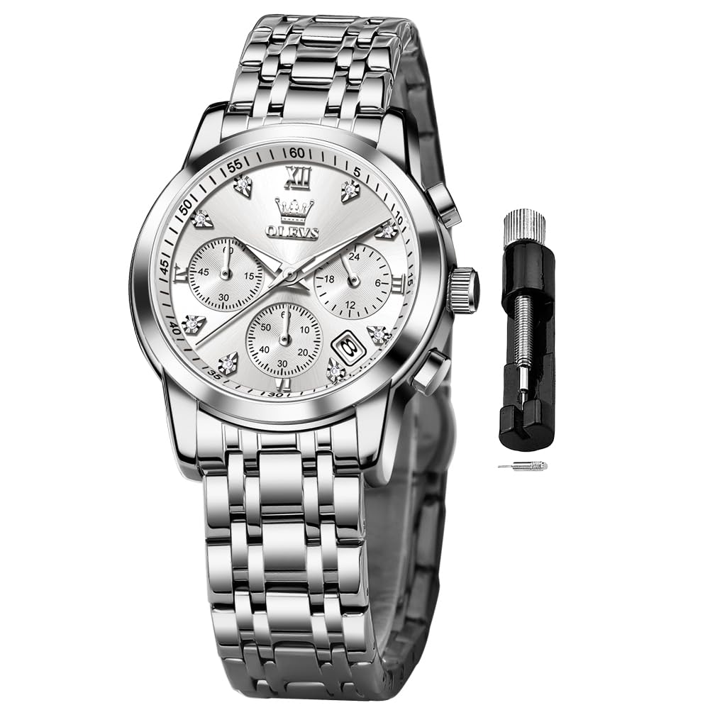 OLEVS Women Watch Multifunctional Two Tone Watch Fashion Business Analog Quartz Ladies Watch Stainless Steel Waterproof Diamond Watch for Women