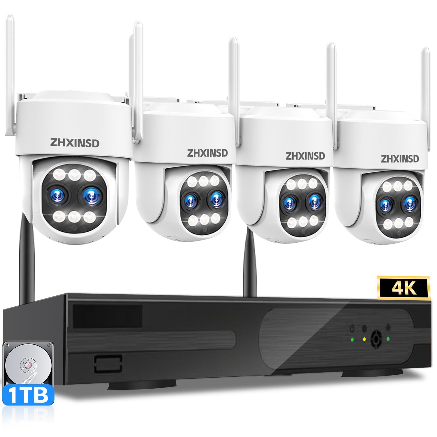 [Podwójny obiektyw 4 MP + 4 MP i 10-krotny zoom] System kamer bezpieczeństwa zewnętrzny bezprzewodowy z automatycznym śledzeniem, 4K wewnętrzny domowy nadzór wideo CCTV 10 CH z 1 TB, kolorowy