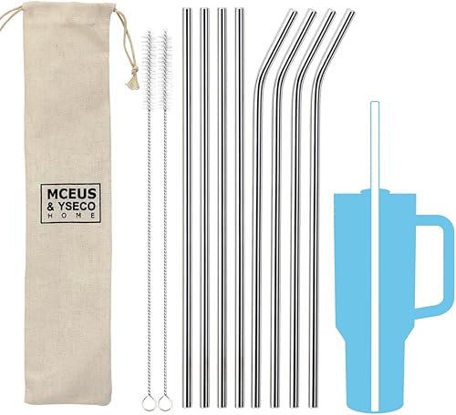 Paquete de 8 popotes de repuesto de metal extra largos para vaso Stanley de viaje de aventura de 40 onzas, popotes reutilizables de acero inoxidable
