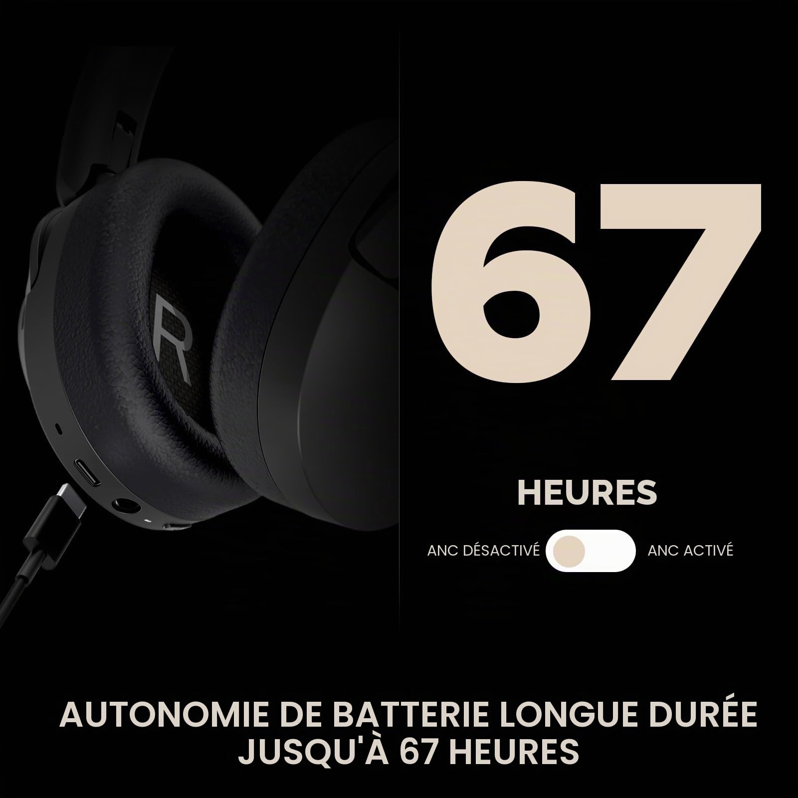 CREATIVE Zen Hybrid 2 Casque d'écoute sans Fil sur l'oreille, jusqu'à 67 Heures (ANC désactivé), Annulation de Bruit Active Hybride, Mode ambiant (Crème)