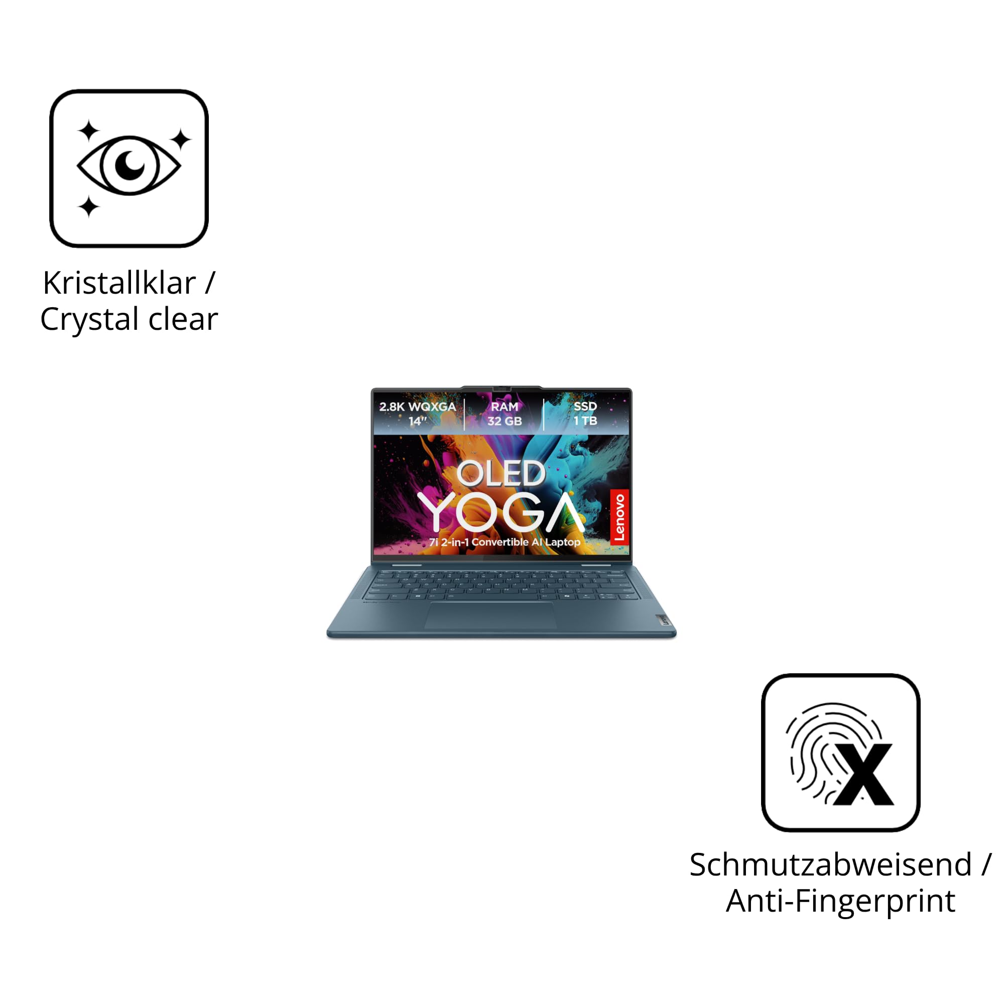 dipos 2x Pellicola Protettiva 9H per Lenovo Yoga 7i 2-in-1 Gen10 14 Zoll | Non si rompe e non si scheggia, non è vero vetro, Anti-Shock, si adatta perfettamente, antigraffio, senza bolle, autoadesiva