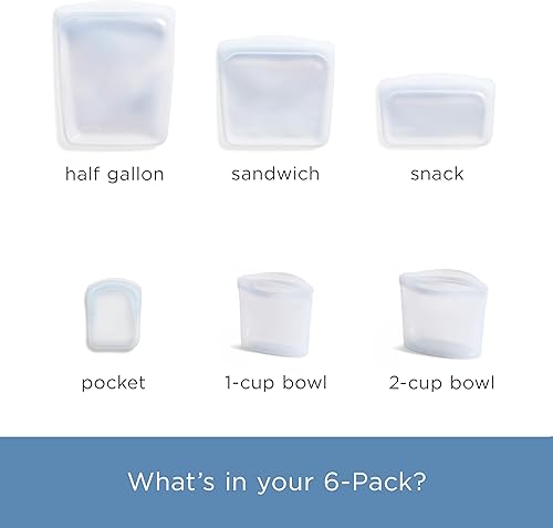 Miniatura 5 de Stasher Bolsas de almacenamiento de alimentos reutilizables de silicona premium, paquete de 6, transparentes, bolsas de almacenamiento de alimentos