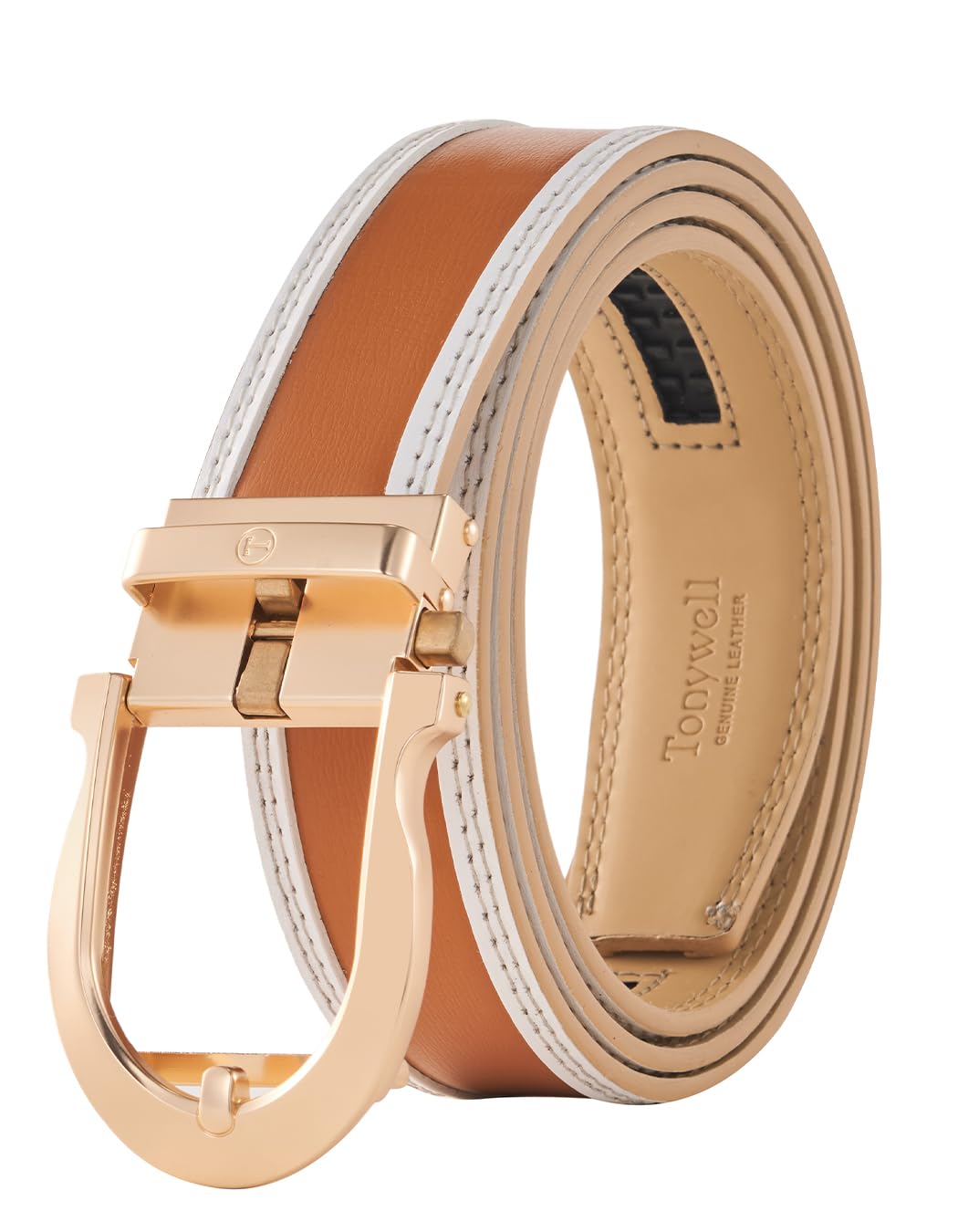 Tonywell Men's Leather Ratchet Belt, 1 3/8" Adjustable Dress Belt, Trim to Fit