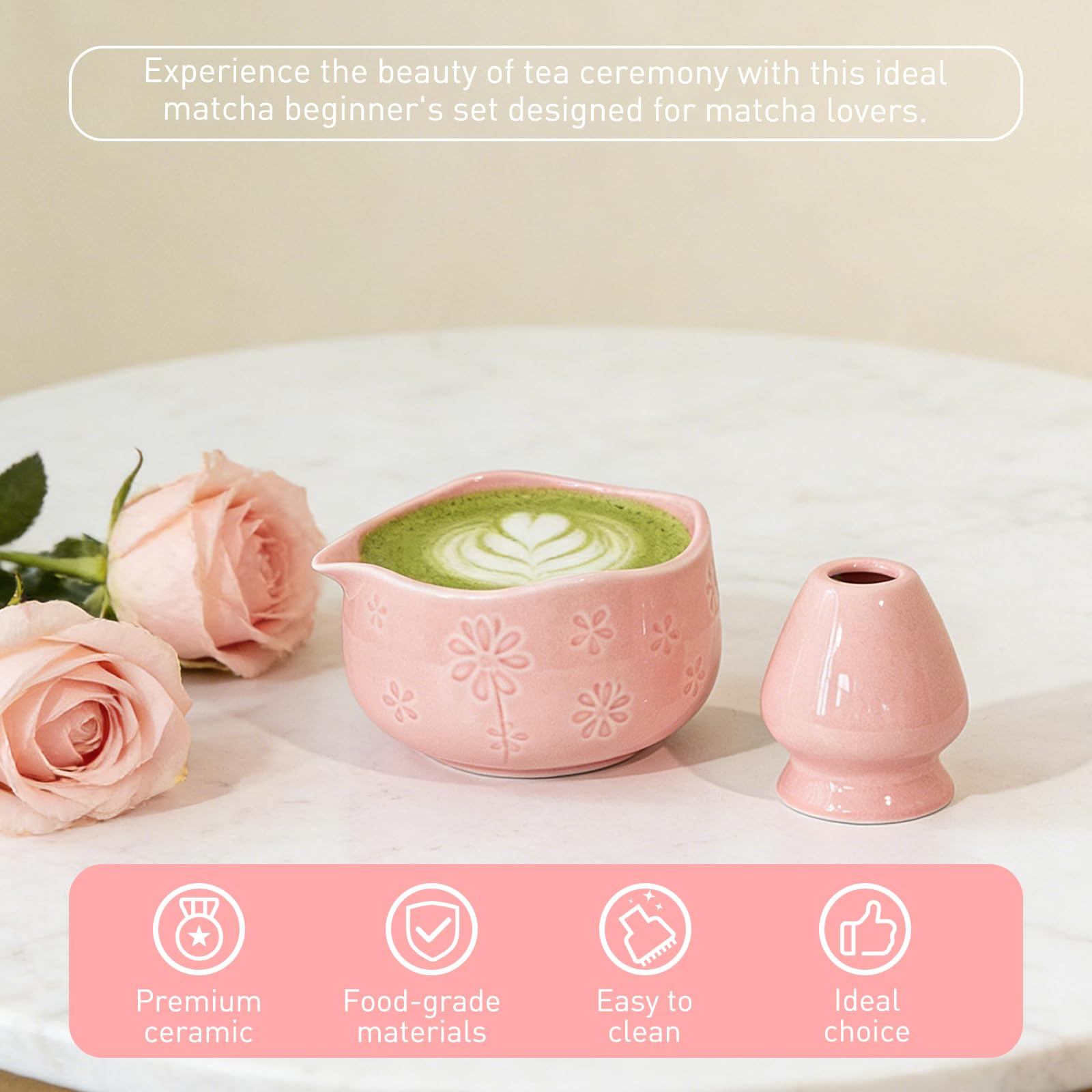 Ceramiczna miska Matcha, ESYFOR 2 szt. Matcha Chawan Miska do herbaty z tradycyjną japońską dyszą do nalewania Miska dla początkujących miłośników DIY