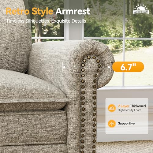 Image of SUNSHINE VALLEY 103.1 inch Modular Sectional Couch for Living Room Deep Seats | Mid-Century Modern 3-Seater Cloud Sofa, Light Grey, Rolled Arms & Nailhead Trim, Wider & Deeper Seats, Soft Linen