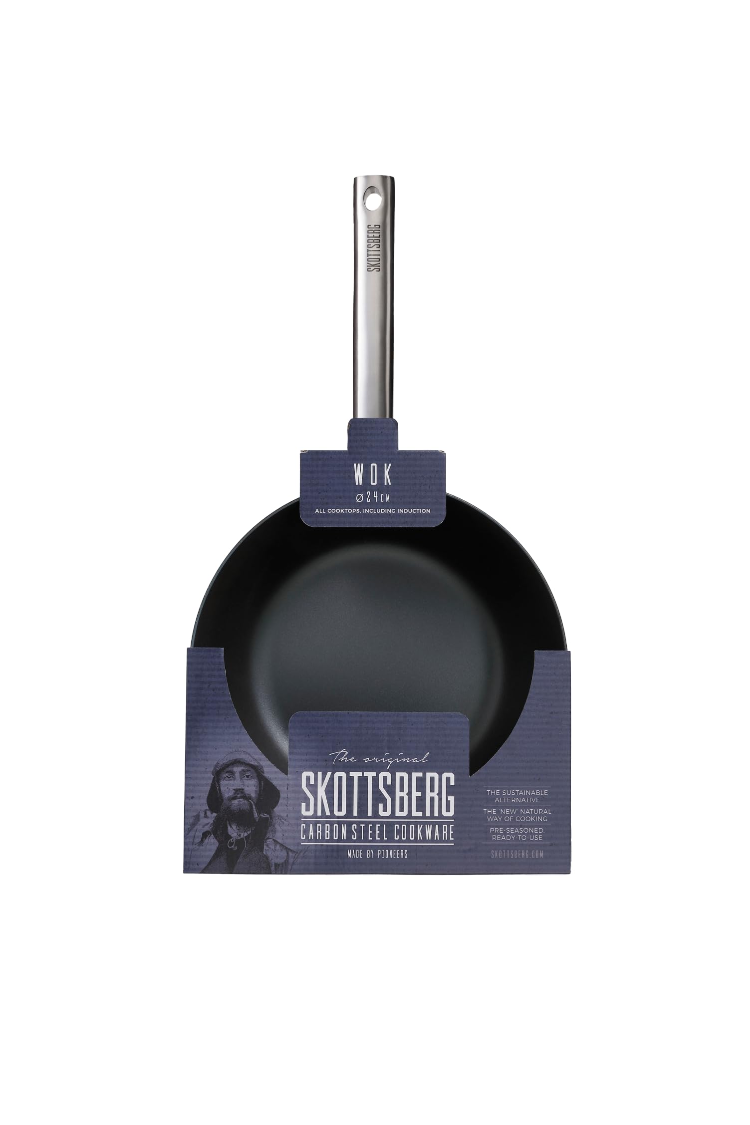 Skottsberg Padella in ferro wok Ø 24 cm acciaio forgiato pre-bruciato senza rivestimento antiaderente