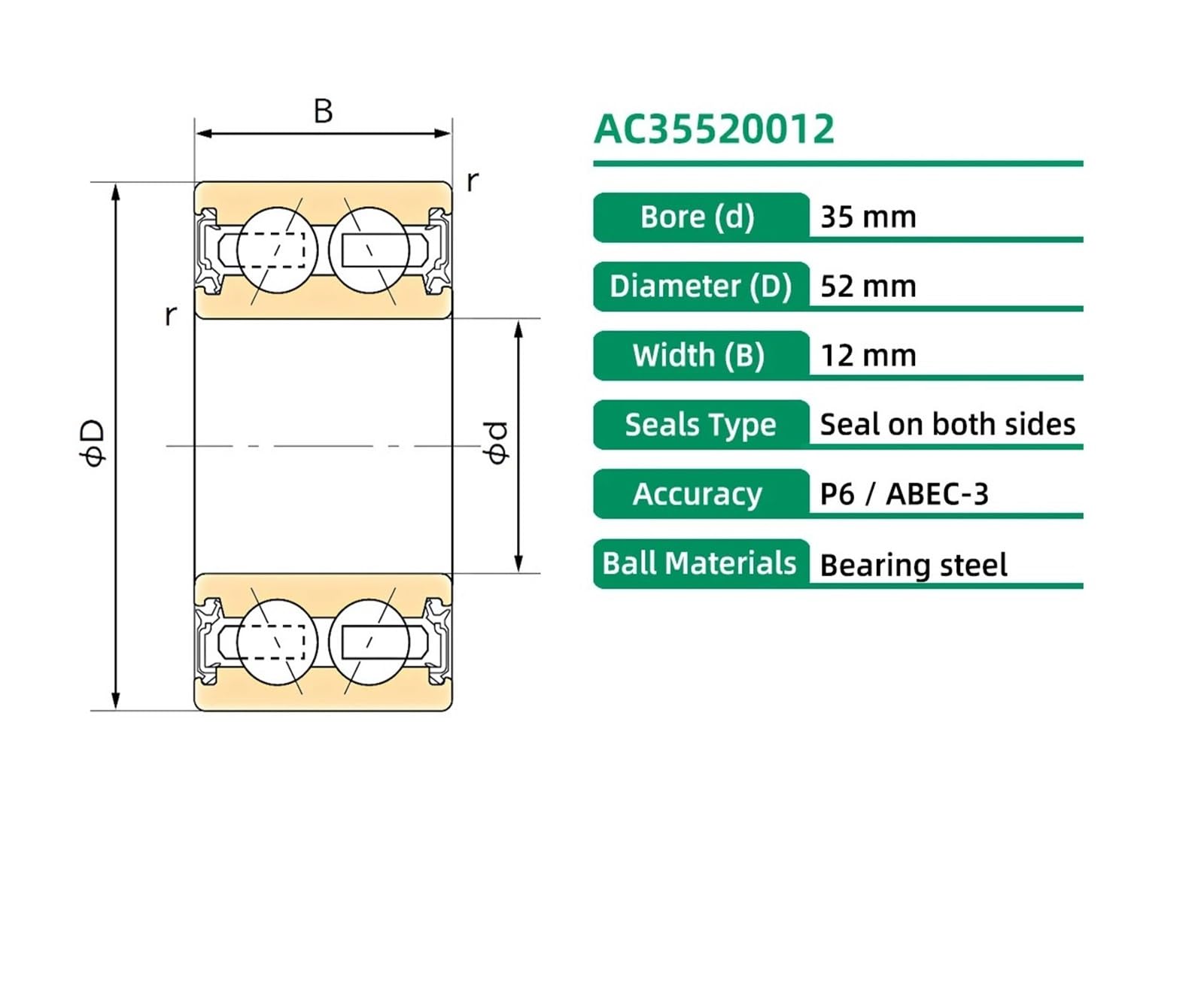 1 pièce AC35520012 35X52X12 35BD5212 ACB35X52X12 roulement de climatisation automobile