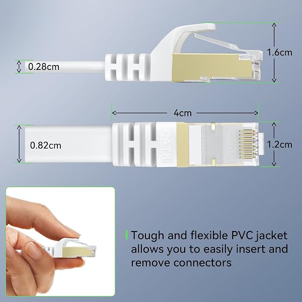BUSOHE Cat 8 Ethernet Cable 0.5m, High Speed Flat Gigabit RJ45 Lan Network Cable, 40Gbps 2000Mhz Internet Patch Cord Compatible with Router, Modem, PC, Laptop, Printer (White) - 5