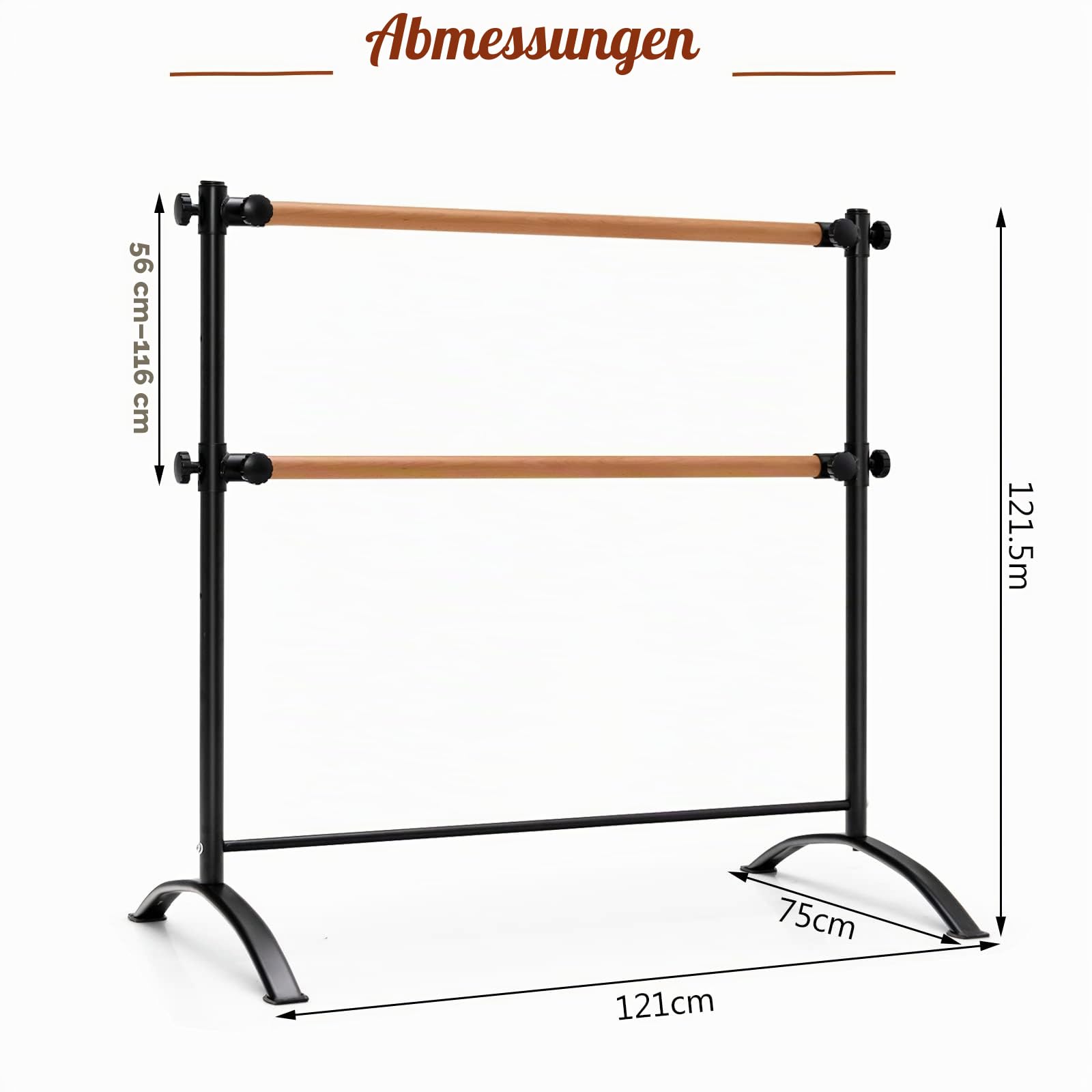 GOPLUS 122 cm Tragbare Ballettstange, Freistehende Tanzstange mit 4 verstellbaren Höhenpositionen & Stabiler Metallrahmen, doppelte Ballettstange für Zuhause & Fitnessstudio