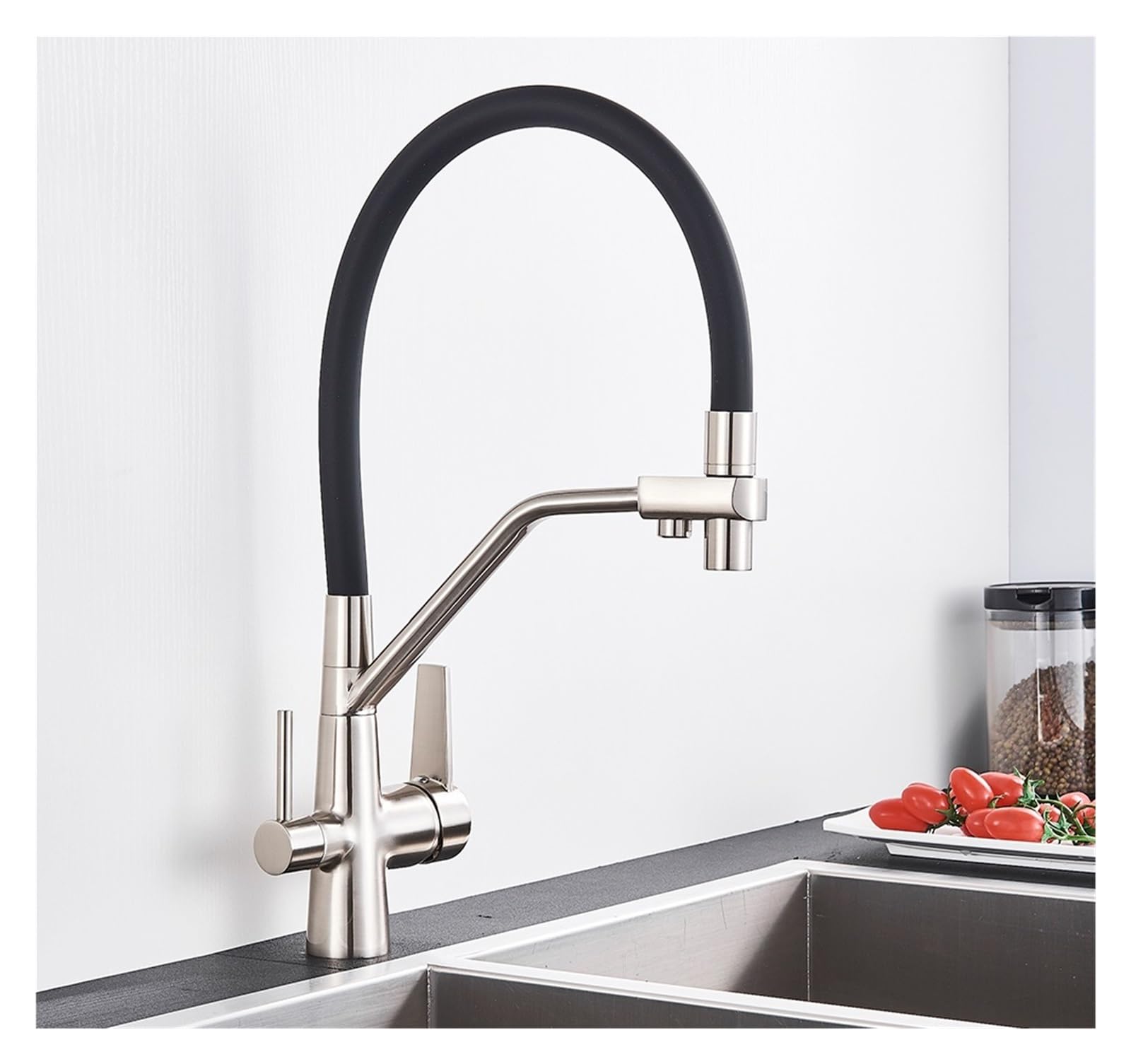 ZYCHSJXA Black Brass Filter Faucet Pure 360 Rotate Crane Handle Purification Kitchen Hot&Cold Drinking Water Mixer Tap(Brushed Nickel A)