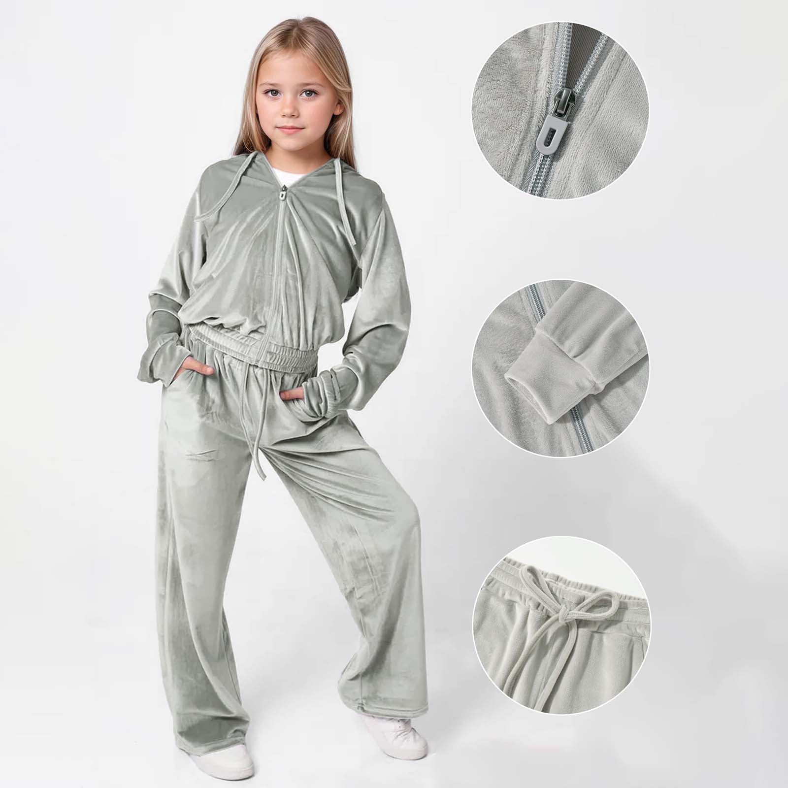 WWricotta Tuta in Velluto per Ragazze, Comodo Outfit Autunnale e Invernale con Felpa con Cappuccio e Pantaloni Jogger, Abbigliamento Sportivo Casual in Due pezzi94