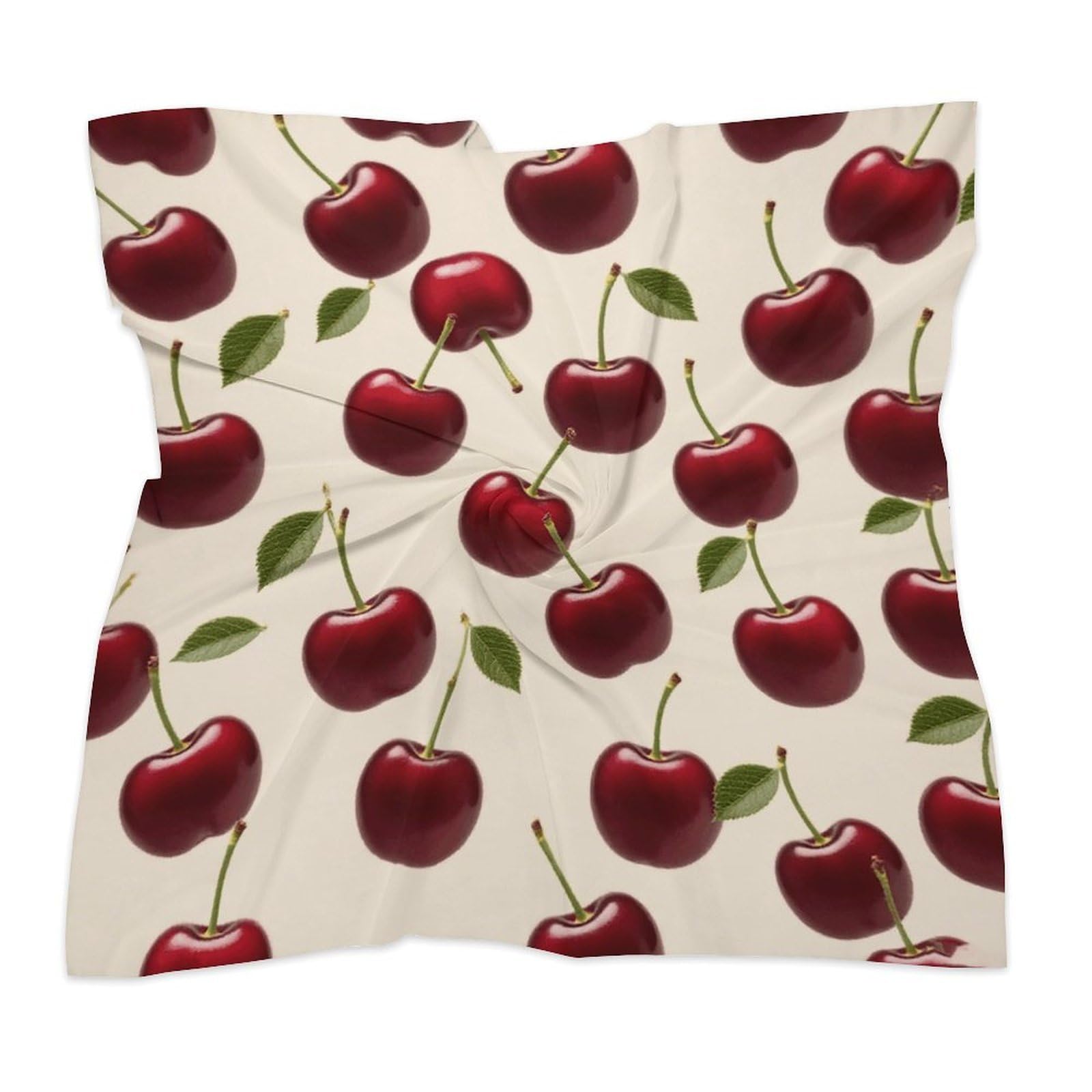 Anceky Women's White Red Cherry Silk Like Head Scarf For Square Neck Scarf Satin Bandanas Fashion Headscarf