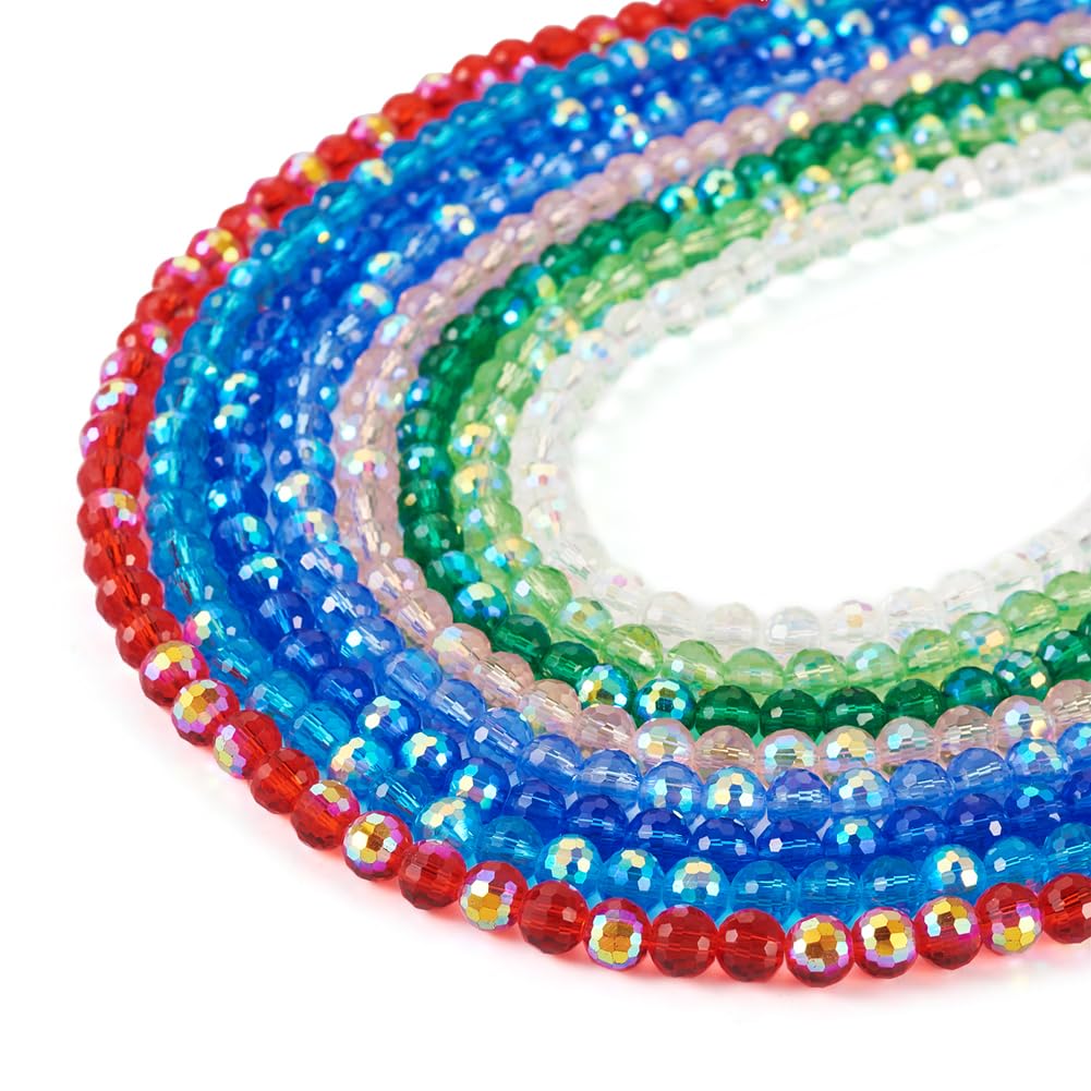 Cheriswelry 8 Strands Transparent Electroplate Glass Beads Strands 6mm Faceted Round Crystal Glass Spacer Loose Beads for Jewelry Making Findings Bracelets — image 1
