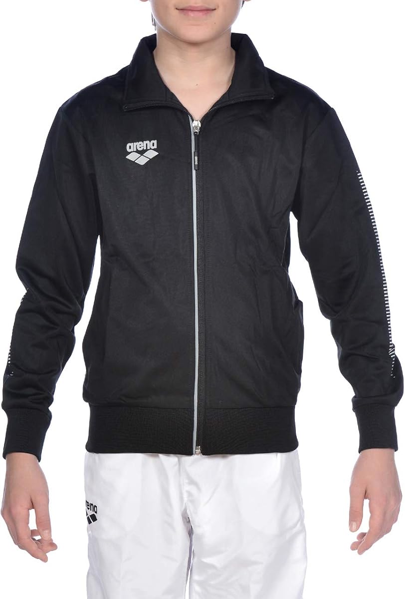 ARENA Kids Teamline Chaqueta de poliéster tejida con cremallera completa, bolsillos laterales con cuello, traje deportivo de secado rápido, rendimiento ligero, entrenamiento de natación, piscina, ropa de fútbol, ​​clubes deportivos, negro, grande