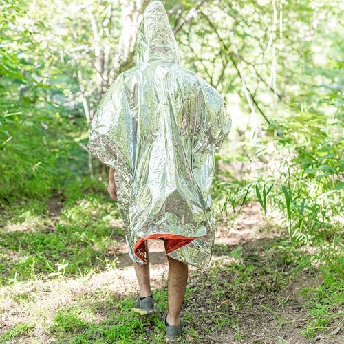 Image of ELK Emergency Poncho 4-Pack - Heat Retention, Mylar Reversible Thermal Raincoat Blanket, Reflective for Increased Visibility - Outdoor Camping Survival Gear