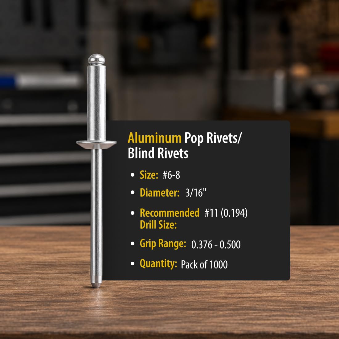 Lot de 1000 rivets aveugles en aluminium (#6-8) de 1,9 cm de diamètre x 1,27 cm de grip (BCP477)