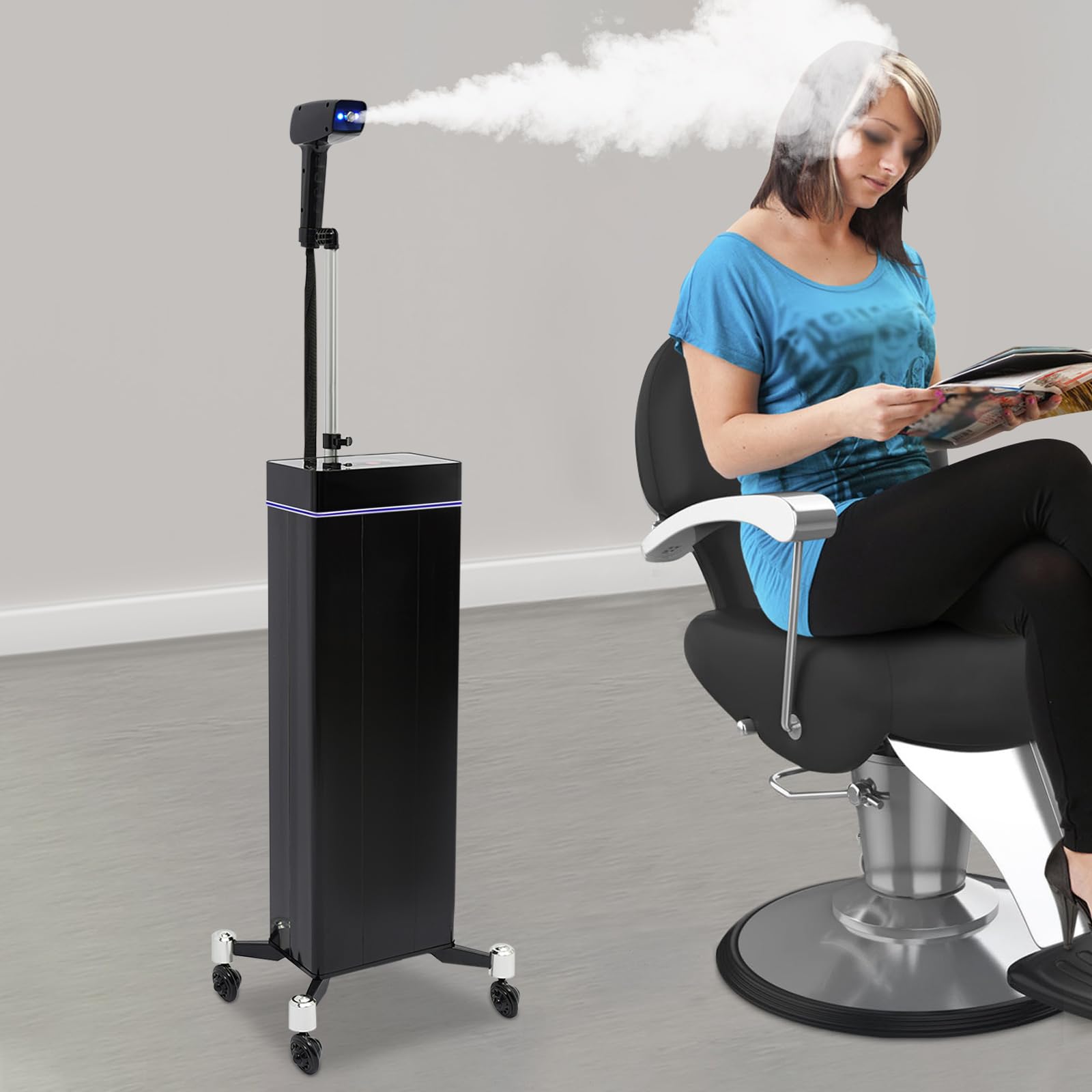 1200W Nano Steamer for Hair, Max.356?Negative Ions Blue Light 10 Gears Salon Nano Hair Steamer, Hair Care Nano Hair Steamer with Adjustable Telescopic Bracket (Black)