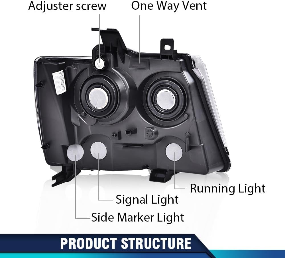 PIT66 Headlight Assembly Compatible with 2007-2014 Chevy Tahoe Suburban/2007-2013 Avalanche Left Driver Side Halogen Headlamps