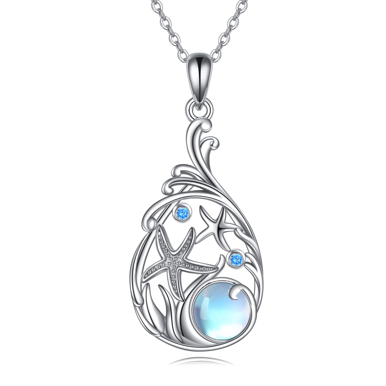 YFN Collar de playa con estrella de mar para mujer Plata de Ley Moonstone Teardrop Joyería