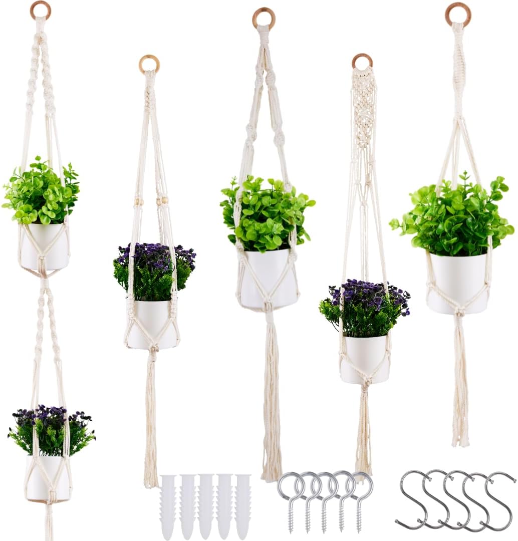 5 Packs Plant Hangers Indoor, Macrame Plant Hangers, Indoor Plant Hangers, Indoor Planter, Wall Plant Hanger, Hanging Planters for Indoor Plants, Hanging Planters for Outdoor Plants, Plant Lover Gifts