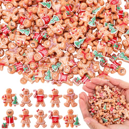 Simgoing 120 Pcs Mini Christmas Gingerbread Man Decorations Set Christmas DIY Craft Accessories Miniature Assorted Flat Back Resin Ornament Xmas Tree Adornment for Holiday Decor Gift (Gingerbread Man)