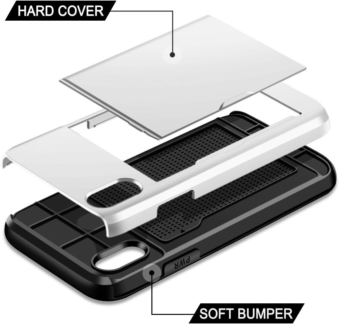 SAMONPOW iPhone X Case, iPhone 10 Case,Hybrid iPhone X Wallet Case Card Holder Shell Heavy Duty Protection Shockproof Anti Scratch Soft Rubber Bumper Cover Case for iPhone X 5.8 inch Silver